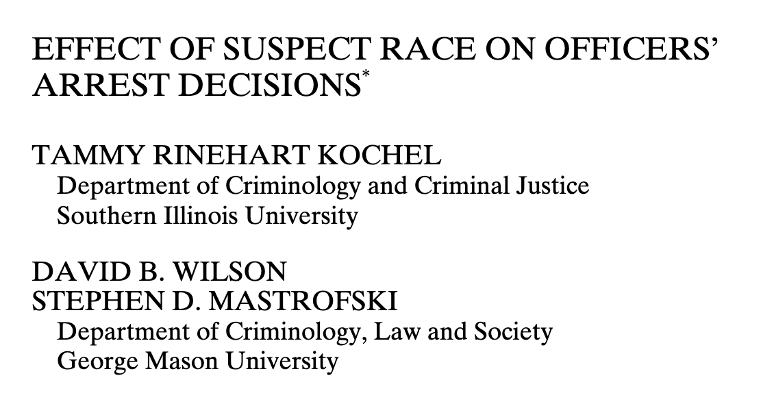 Effect of Suspect Race on Officers’ Arrest Decisions