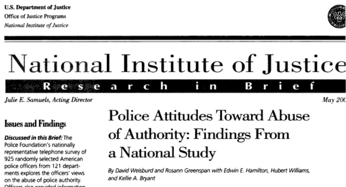 Police Attitudes Toward Abuse of Authority: Findings From a National Study