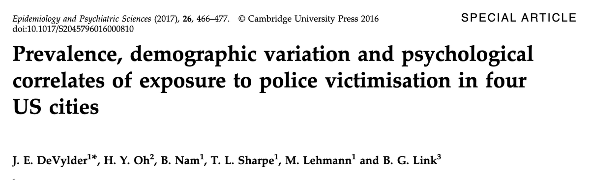 Prevalence, Demographic Variation and Psychological Correlates of Exposure to Police Victimisation in Four US Cities