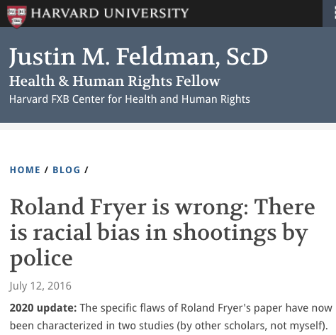 Roland Fryer is Wrong: There is Racial Bias in Shootings by Police