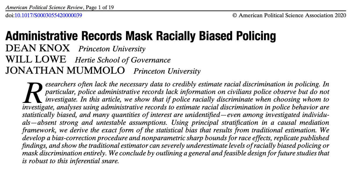 Administrative Records Mask Racially Biased Policing