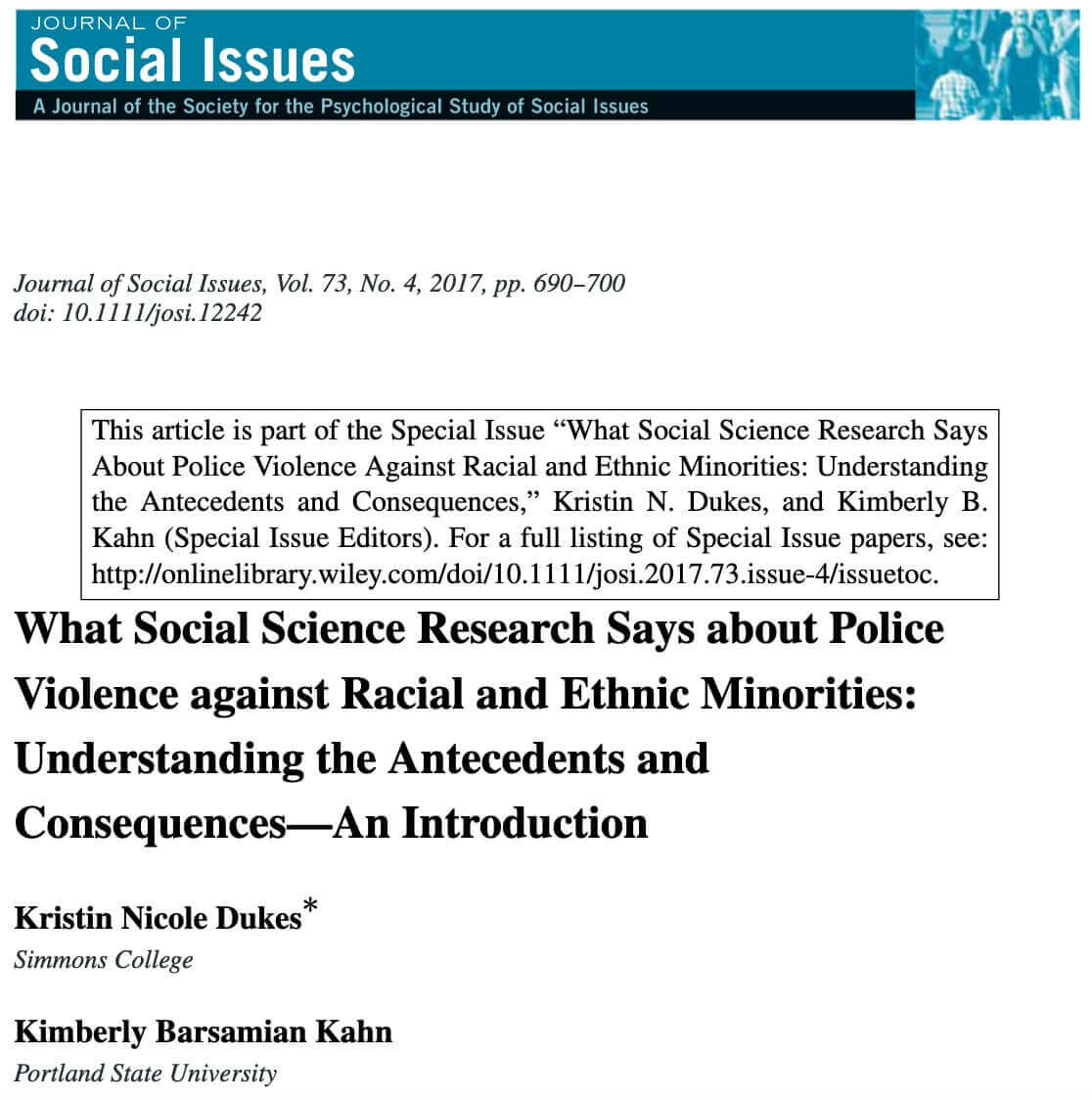 What Social Science Research Says About Police Violence Against Racial and Ethnic Minorities: Understanding the Antecedents and Consequences-An Introduction