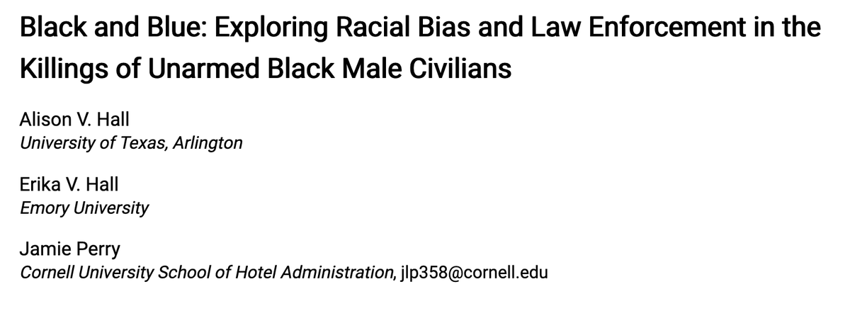 Black and Blue: Exploring Racial Bias and Law Enforcement in the Killings of Unarmed Black Male Civilians.