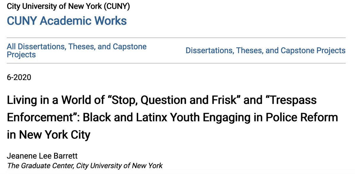 Living in a World of “Stop, Question and Frisk” and “Trespass Enforcement”: Black and Latinx Youth Engaging in Police Reform in New York City