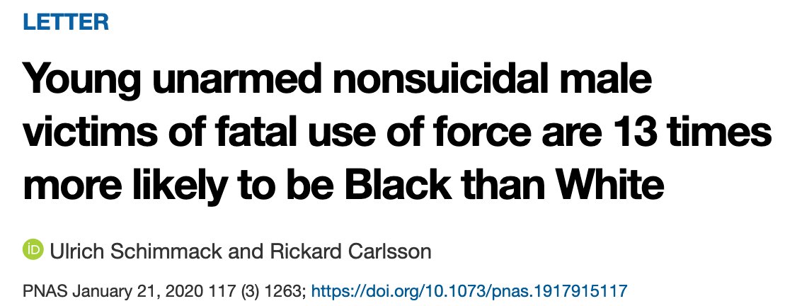 Young Unarmed Nonsuicidal Male Victims of Fatal Use of Force Are 13 Times More Likely to Be Black Than White