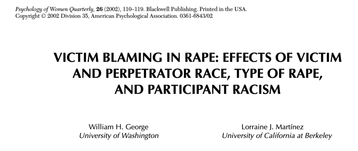 Victim Blaming in Rape: Effects of Victim and Perpetrator Race, Type of Rape, and Participant Racism