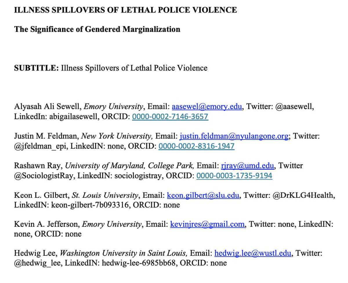 Illness Spillovers of Lethal Police Violence: The Significance of Gendered Marginalization