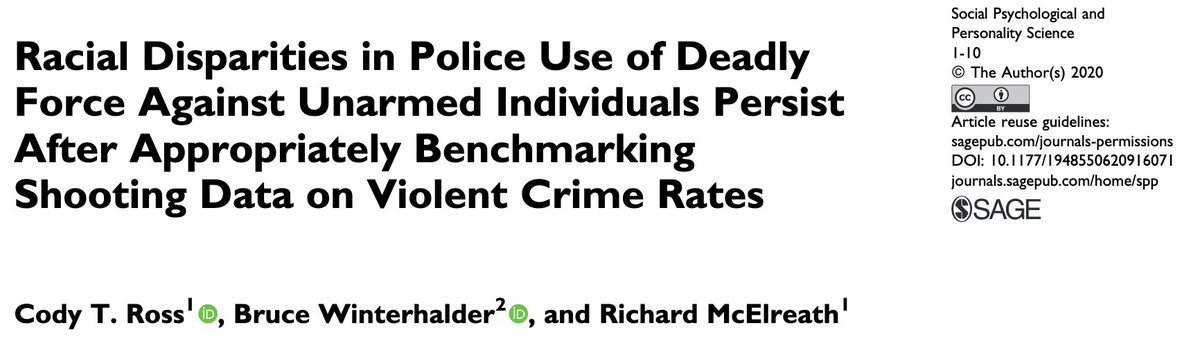 Racial Disparities in Police Use of Deadly Force Against Unarmed Individuals Persist After Appropriately Benchmarking Shooting Data on Violent Crime Rates