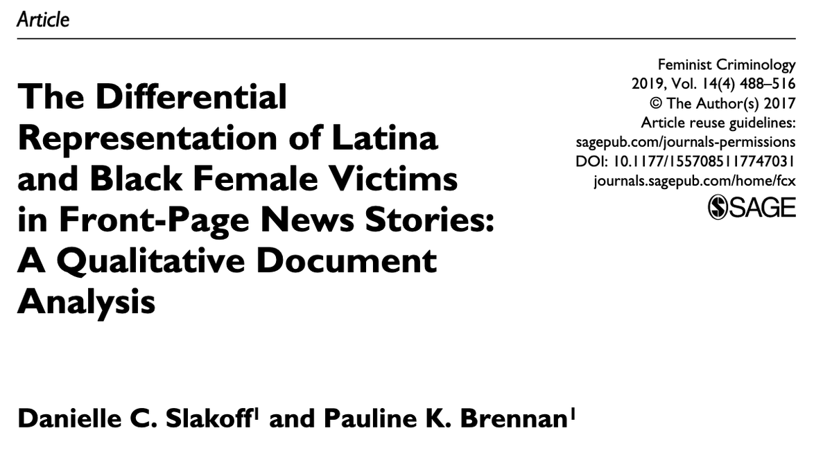 The Differential Representation of Latina and Black Female Victims in Front-Page News Stories: A Qualitative Document Analysis