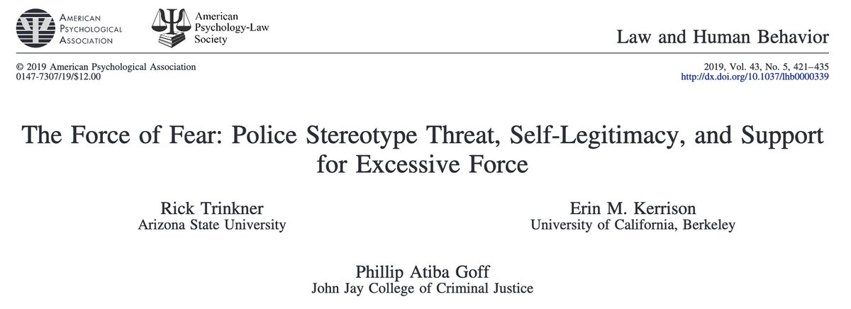 The Force of Fear: Police Stereotype Threat, Self-Legitimacy, and Support for Excessive Force.