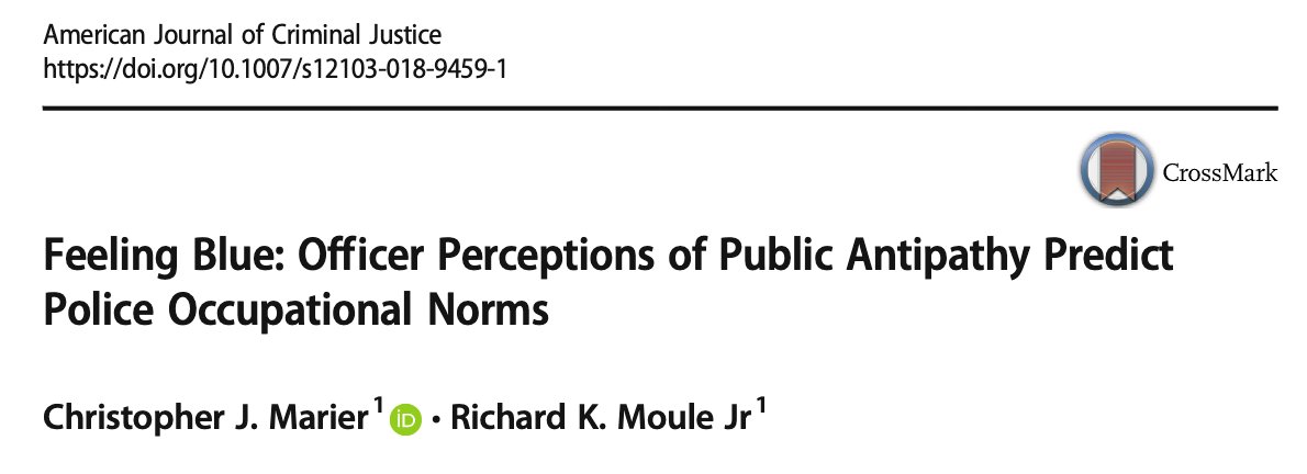 Feeling Blue: Officer Perceptions of Public Antipathy Predict Police Occupational Norms