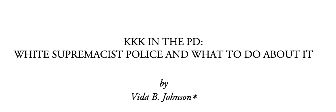 KKK in the PD: White Supremacist Police and What to Do About It