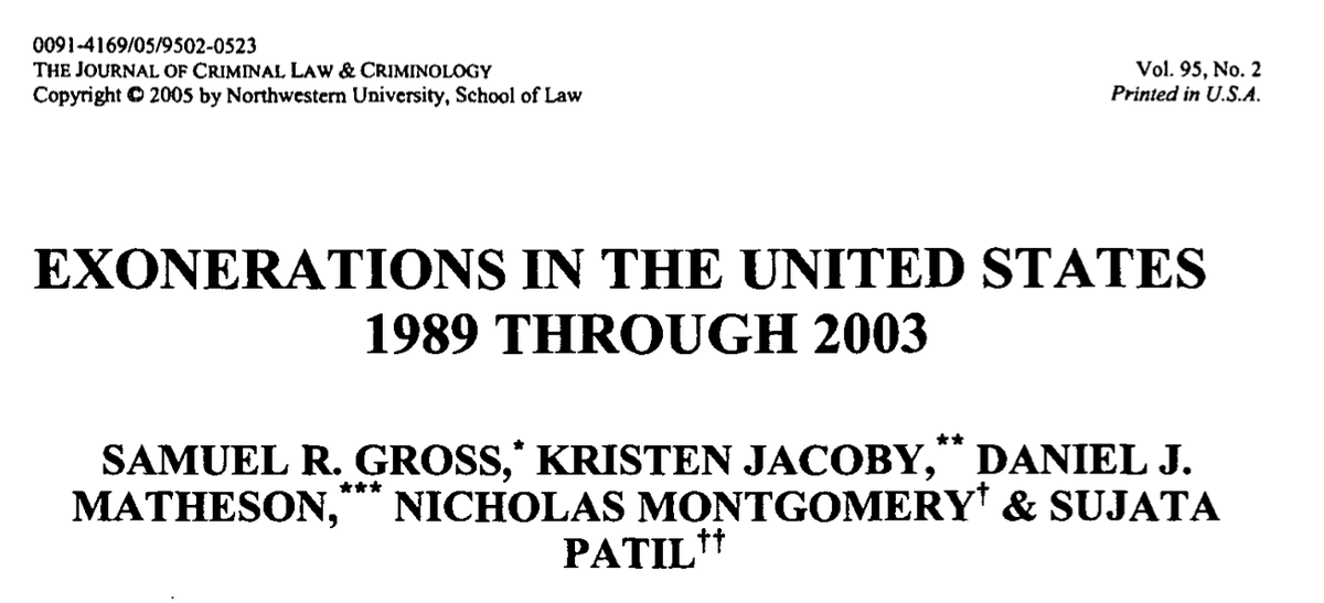 Exonerations in the United States 1989 through 2003