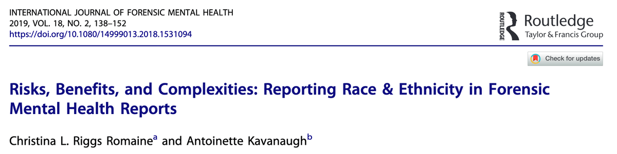 Risks, Benefits, and Complexities: Reporting Race & Ethnicity in Forensic Mental Health Reports