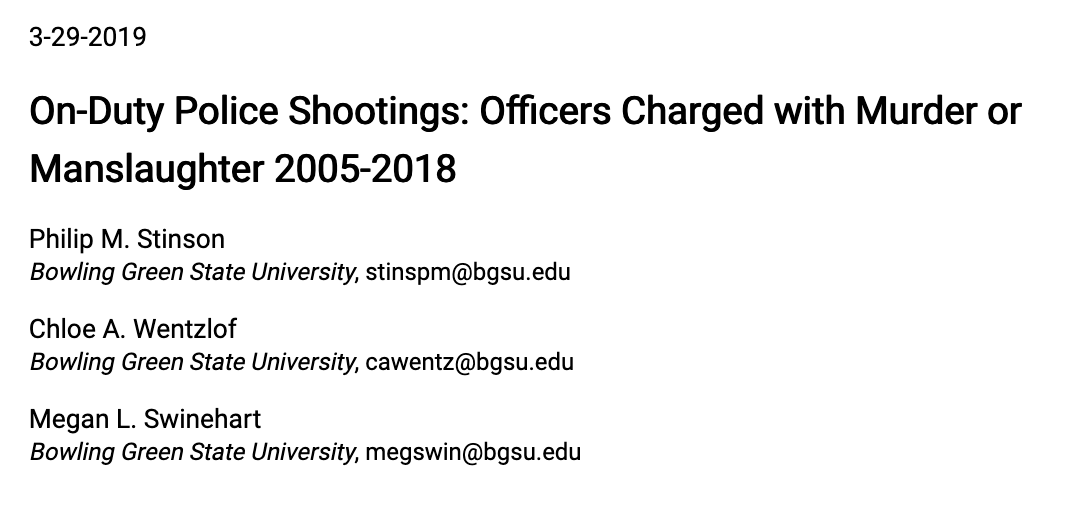 On-Duty Police Shootings: Officers Charged with Murder or Manslaughter 2005–2018