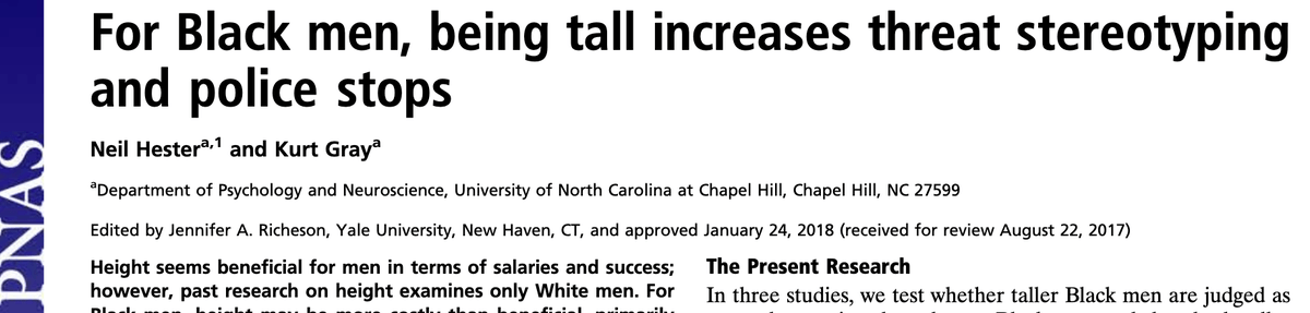 For Black Men, Being Tall Increases Threat Stereotyping and Police Stops