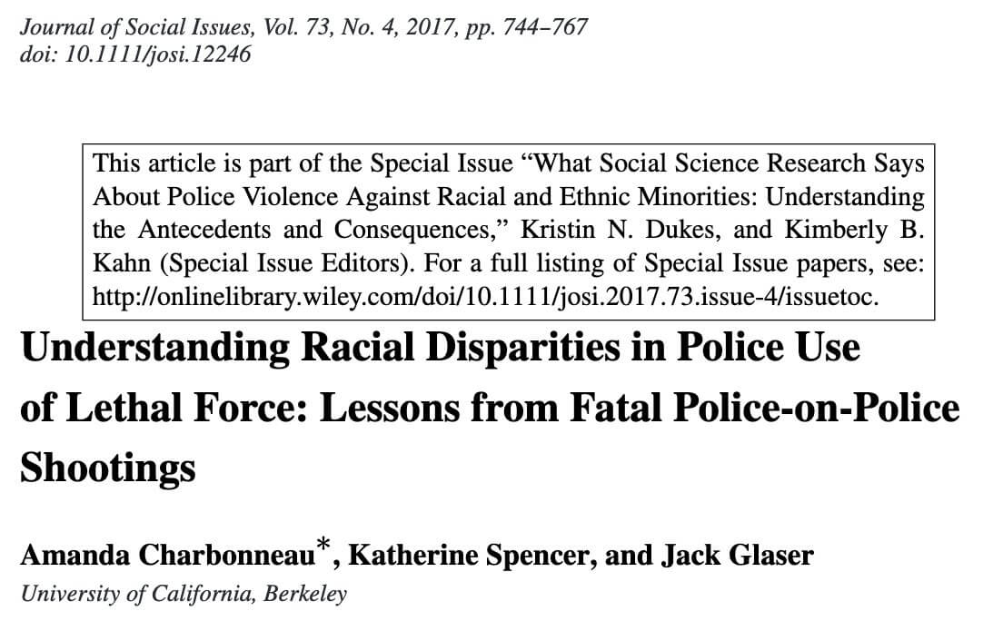 Understanding Racial Disparities in Police Use of Lethal Force: Lessons From Fatal Police-On-Police Shootings