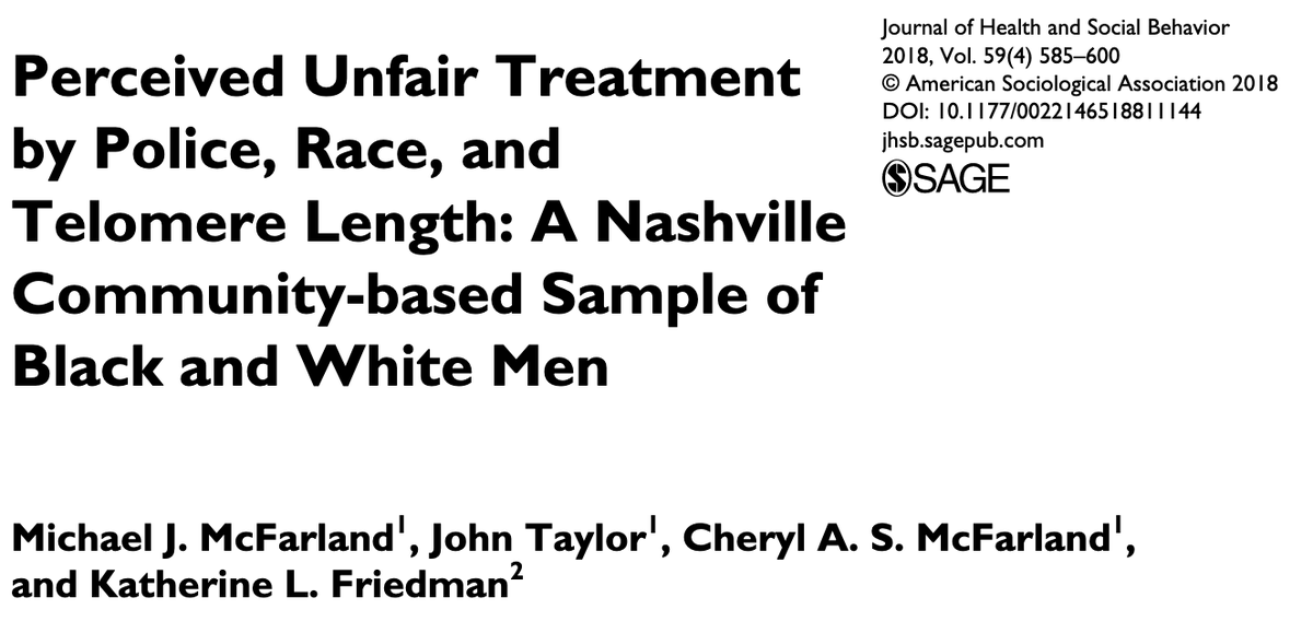 Perceived Unfair Treatment by Police, Race, and Telomere Length: A Nashville Community-based Sample of Black and White Men