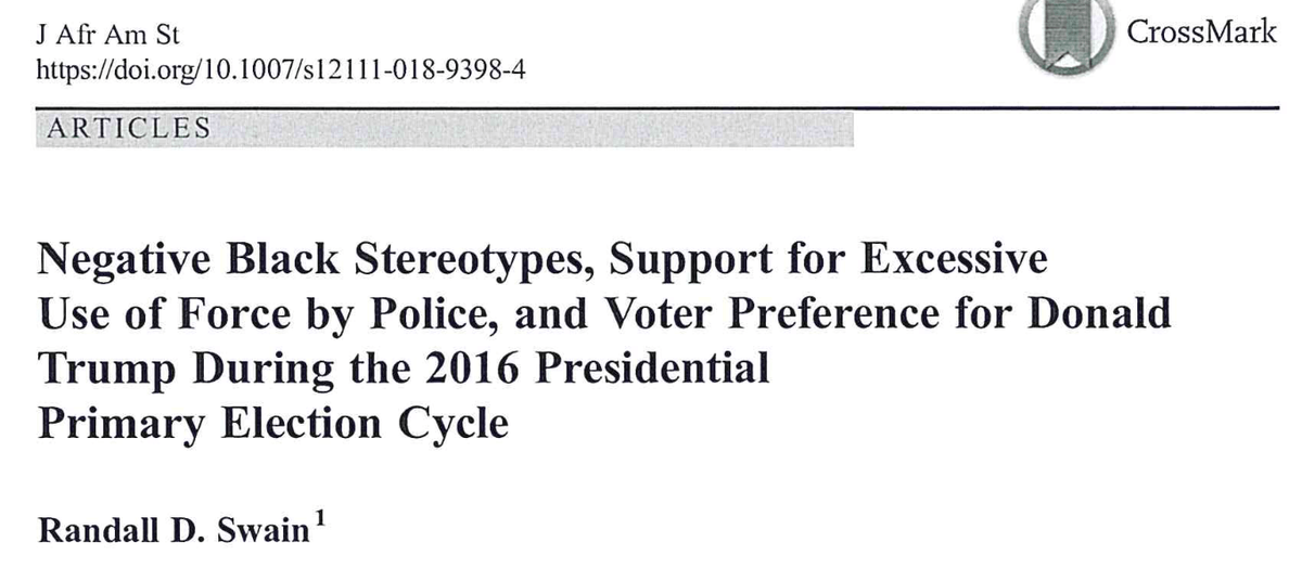 Negative Black Stereotypes, Support for Excessive Use of Force by Police, and Voter Preference for Donald Trump During the 2016 Presidential Primary Election Cycle