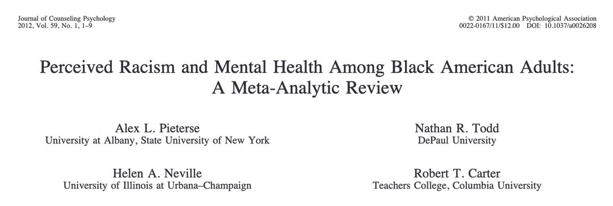 Perceived Racism and Mental Health Among Black American Adults: A Meta-Analytic Review.