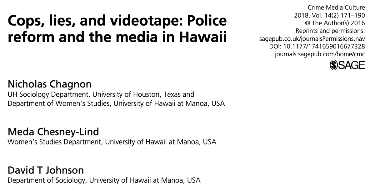 Cops, Lies, and Videotape: Police Reform and the Media in Hawaii