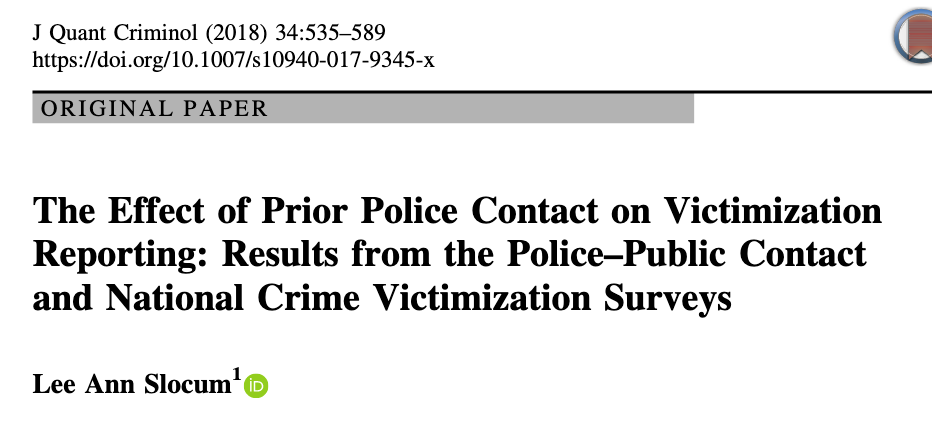 The Effect of Prior Police Contact on Victimization Reporting: Results From the Police–Public Contact and National Crime Victimization Surveys