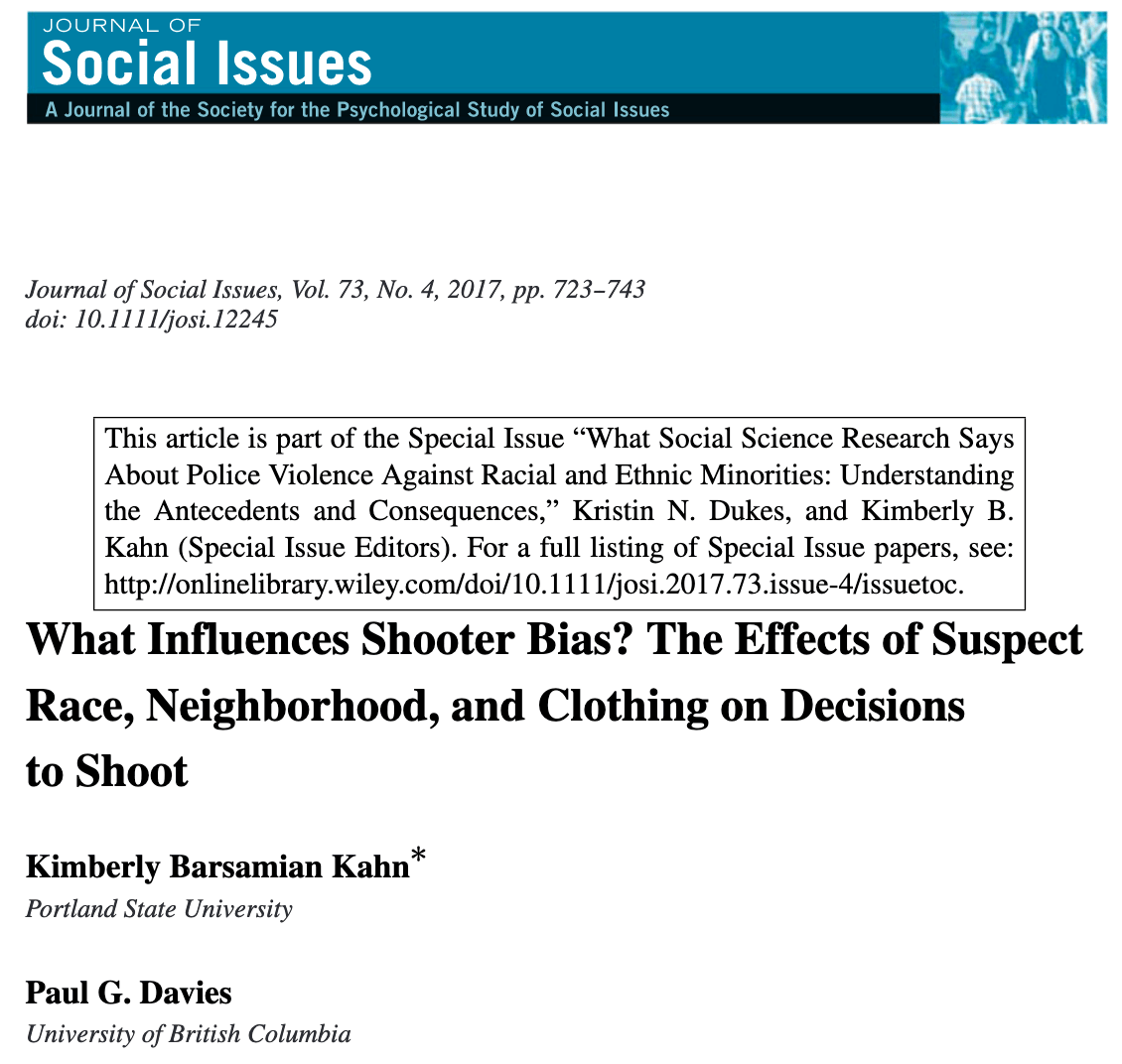 What Influences Shooter Bias? The Effects of Suspect Race, Neighborhood, and Clothing on Decisions to Shoot