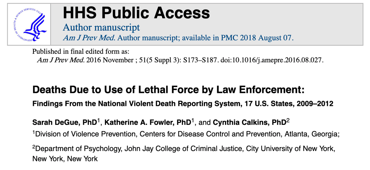 Deaths Due to Use of Lethal Force by Law Enforcement