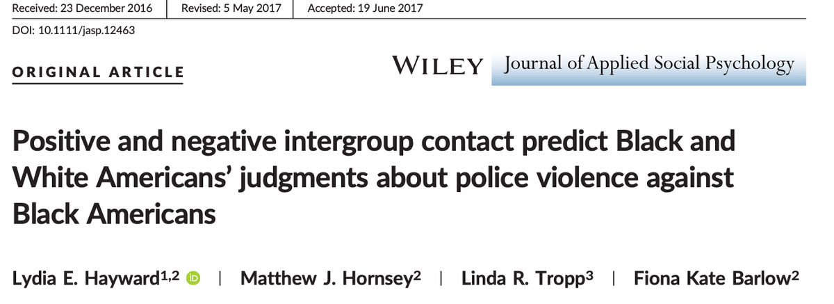 Positive and Negative Intergroup Contact Predict Black and White Americans' Judgments About Police Violence Against Black Americans