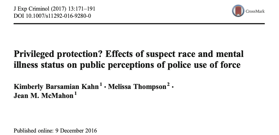 Privileged Protection? Effects of Suspect Race and Mental Illness Status on Public Perceptions of Police Use of Force