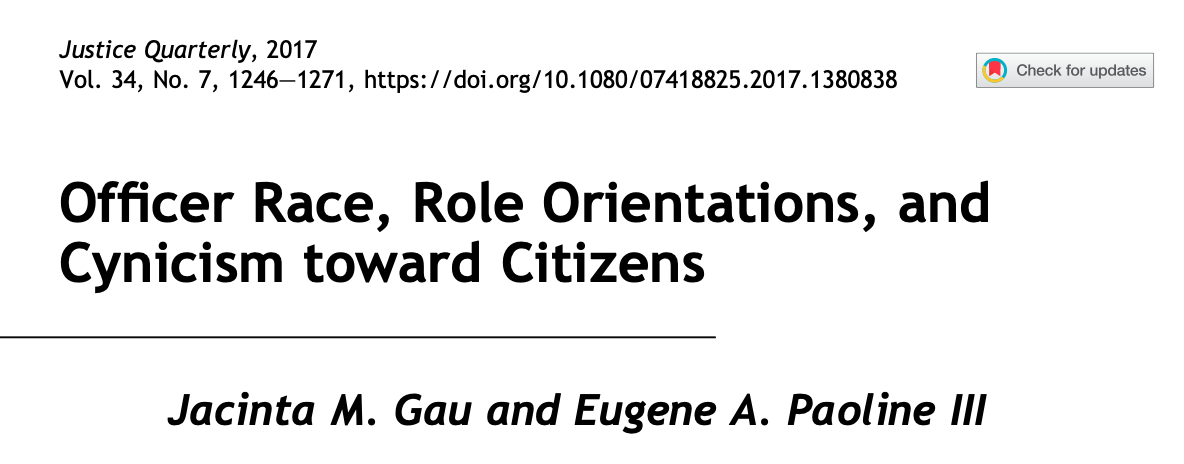 Officer Race, Role Orientations, and Cynicism Toward Citizens