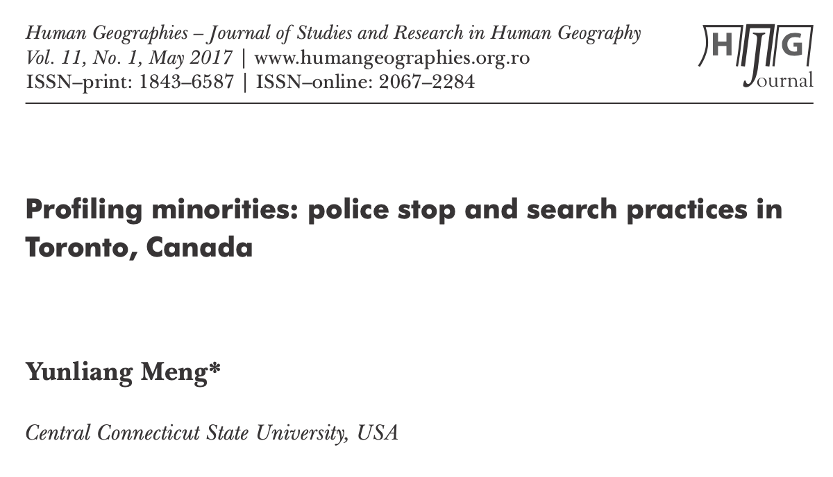 Profiling Minorities: Police Stop and Search Practices in Toronto, Canada