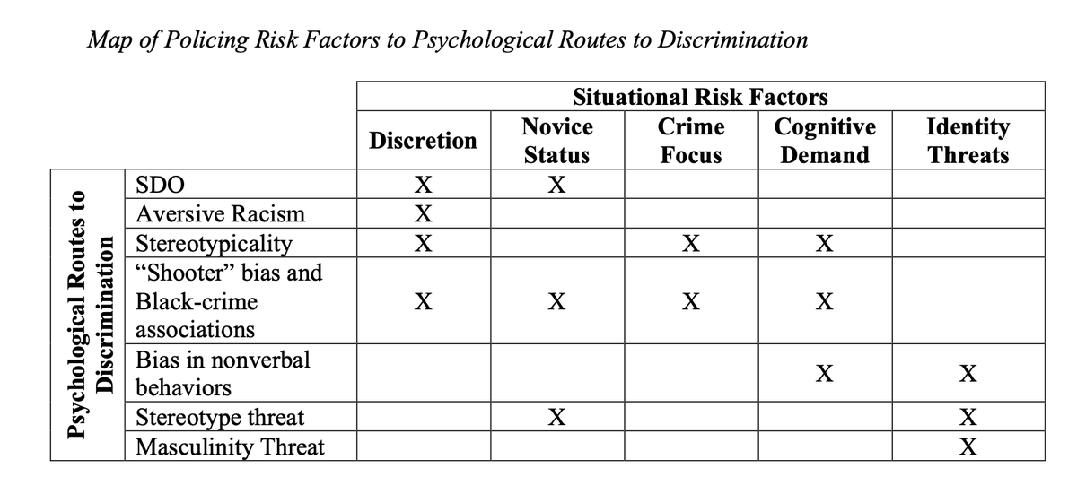 Map of policing risk factors to psychological routs to discrimination