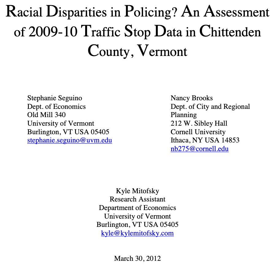 Racial Disparities in Policing? An Assessment of 2009-10 Traffic Stop Data in Chittenden County, Vermont