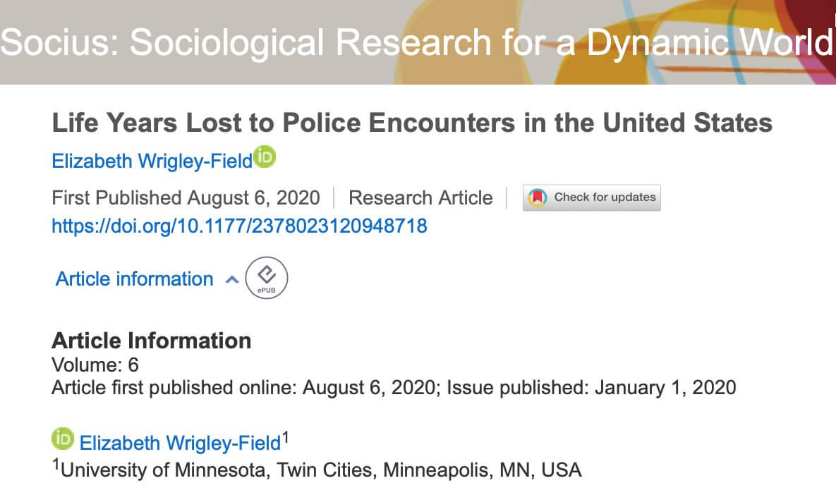 Life Years Lost to Police Encounters in the United States