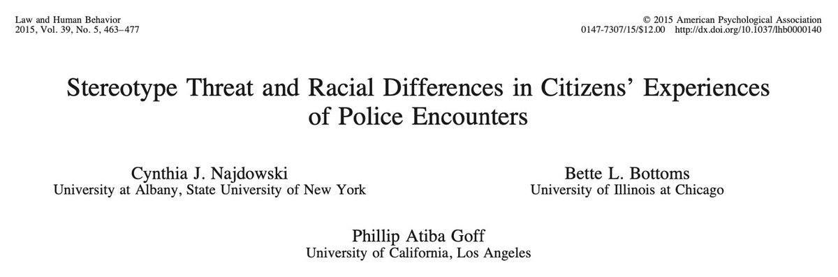 Stereotype Threat and Racial Differences in Citizens’ Experiences of Police Encounters.