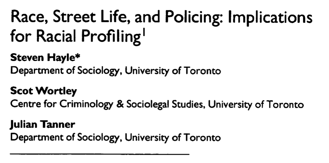Race, Street Life, and Policing: Implications for Racial Profiling
