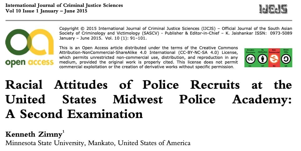 Racial Attitudes of Police Recruits at the United States Midwest Police Academy: A Second Examination