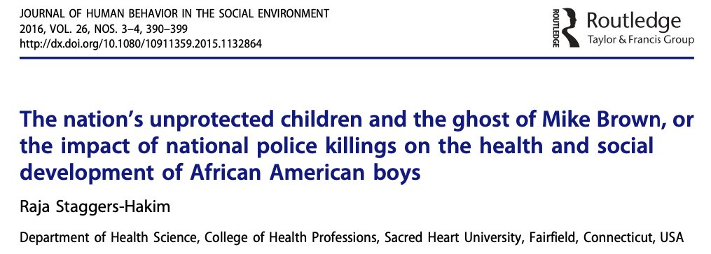 The Nation’s Unprotected Children and the Ghost of Mike Brown, or the Impact of National Police Killings on the Health and Social Development of African American Boys