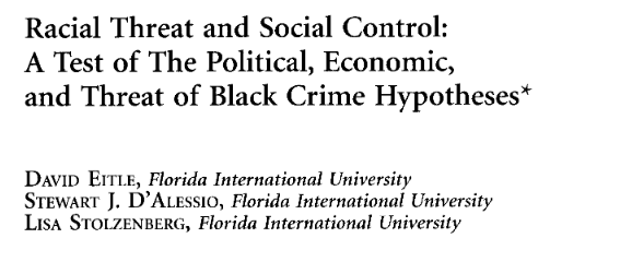 Racial Threat and Social Control: A Test of the Political, Economic, and Threat of Black Crime Hypotheses