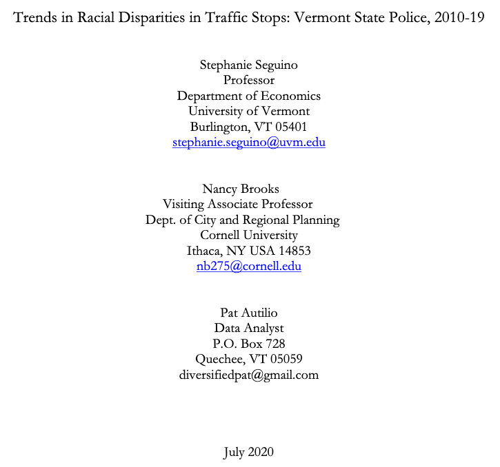 Trends in Racial Disparities in Traffic Stops: Vermont State Police, 2010–19