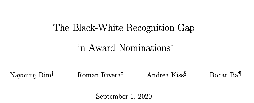 The Black-White Recognition Gap in Award Nominations