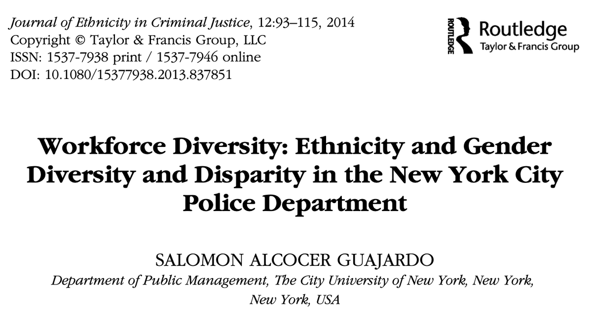 Workforce Diversity: Ethnicity and Gender Diversity and Disparity in the New York City Police Department