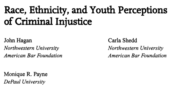 Race, Ethnicity, and Youth Perceptions of Criminal Injustice