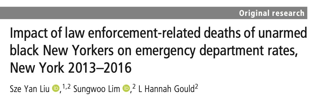 Impact of Law Enforcement-Related Deaths of Unarmed Black New Yorkers on Emergency Department Rates, New York 2013–2016