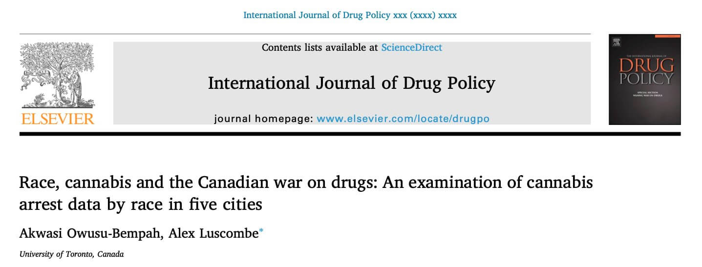 Race, Cannabis and the Canadian War on Drugs: An Examination of Cannabis Arrest Data by Race in Five Cities