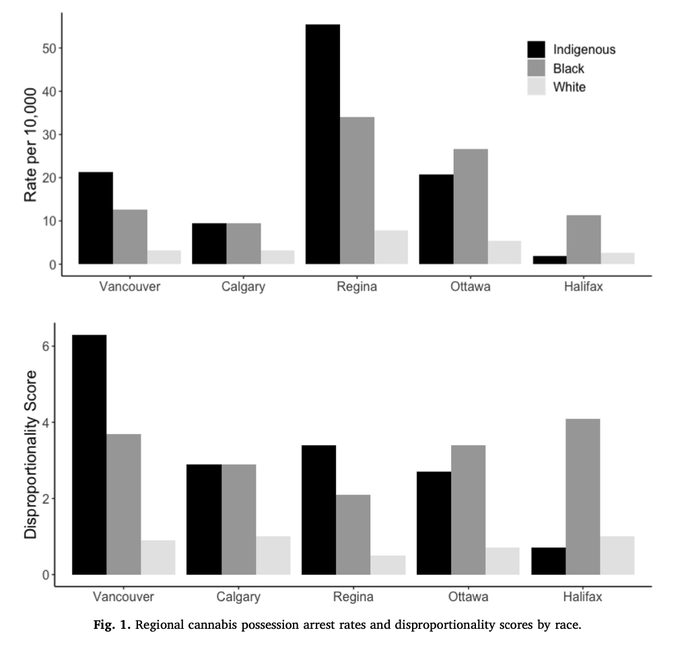 Regional cannabis possession arrest rates and disproportionality scores by race