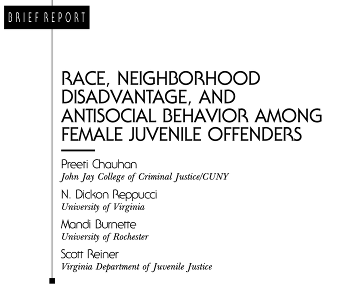 Race, Neighborhood Disadvantage, and Antisocial Behavior Among Female Juvenile Offenders