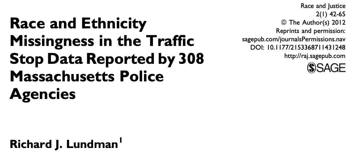 Race and Ethnicity Missingness in the Traffic Stop Data Reported by 308 Massachusetts Police Agencies