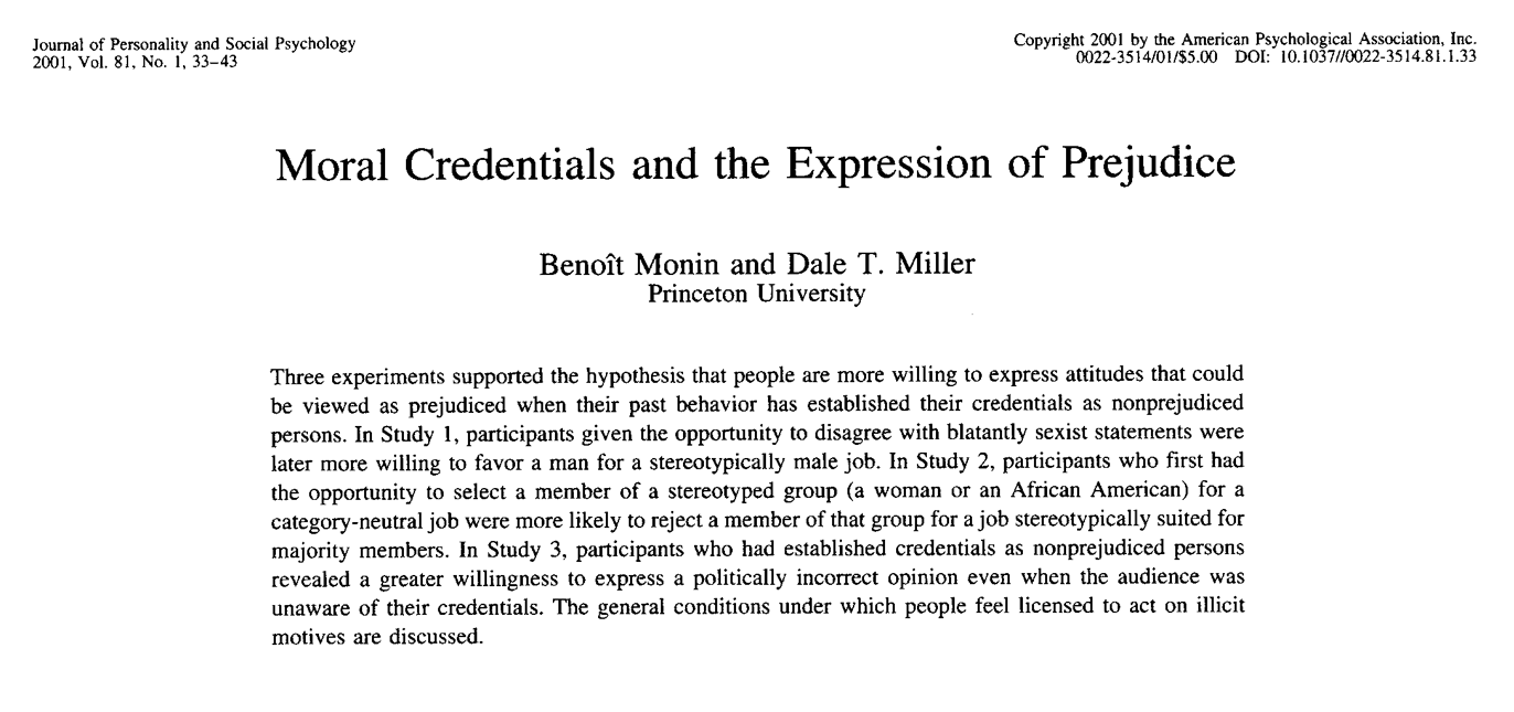 Moral Credentials and the Expression of Prejudice